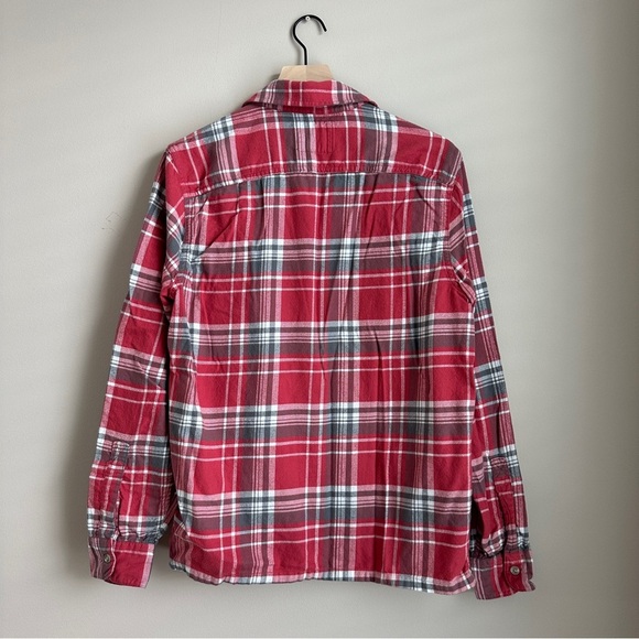 Hollister Plaid Flannel Shirt Men’s Medium Red Gray Long Sleeve Button Down - Picture 2 of 6